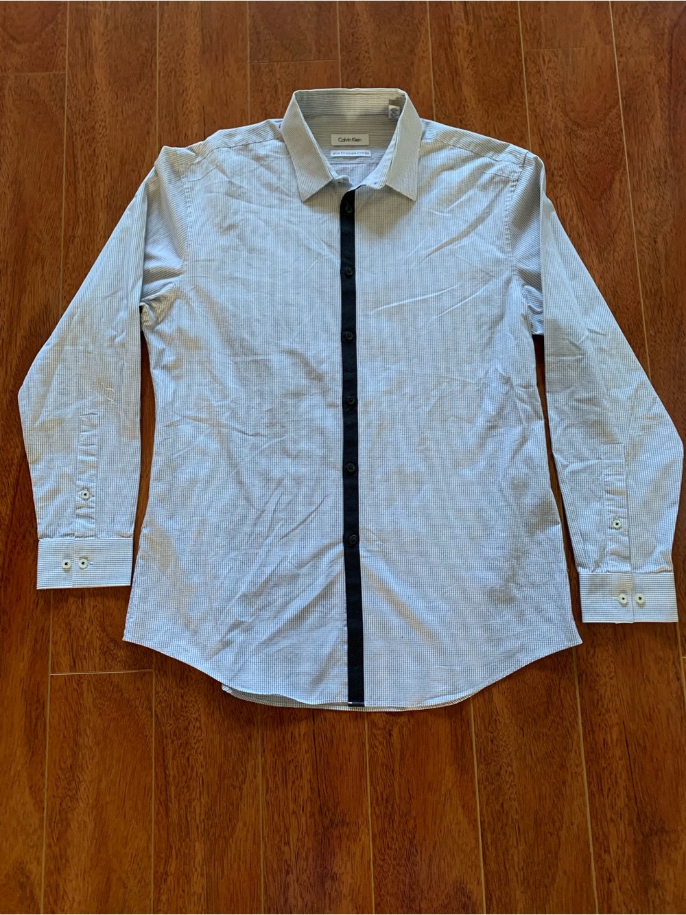 Calvin Klein Light Blue Men's Dress Shirt with Black Placket